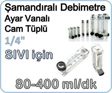 Cam Tüplü Ayar Vanalı Şamandıralı Debimetre Sıvı 80-400 ml/dk Klips Bağlantı (1/8\'\')