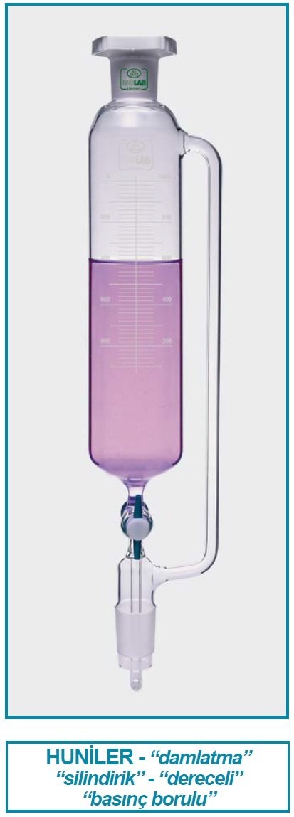 İSOLAB 032.03.901 damlatma hunisi - cam - silindirik - basınç borulu - dereceli - PTFE musluklu - 1000 ml (1 adet)