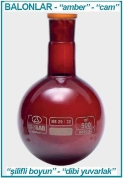 İSOLAB 030.12.103 balon - dibi yuvarlak - amber - şilifli - 100 ml - NS29/32 (1 adet)