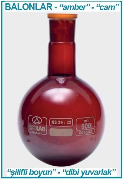 İSOLAB 030.12.501 balon - dibi yuvarlak - amber - şilifli - 500 ml - NS29/32 (1 adet)