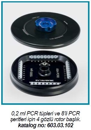 İSOLAB 603.03.102 rotor - mikro yüksek devirli santrfüj için - 4 yuvalı - PCR tüp ve strip kullanımlı (1 adet)