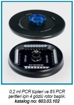 İSOLAB 603.03.102 rotor - mikro yüksek devirli santrfüj için - 4 yuvalı - PCR tüp ve strip kullanımlı (1 adet)