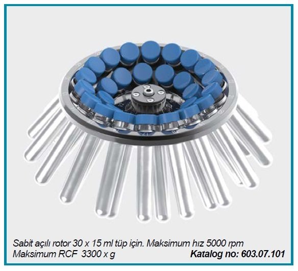 İSOLAB 603.07.101 sabit açılı rotor - 30 x 15 ml tüp kapasiteli - çok amaçlı santrjüj için (1 adet)