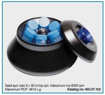 İSOLAB 603.07.102 sabit açılı rotor - 6 x 50 ml tüp kapasiteli - çok amaçlı santrjüj için (1 adet)