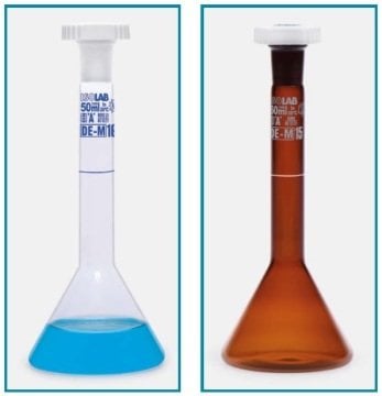 İSOLAB 013.15.010 balon joje - trapezoidal - amber - A kalite - grup sertifikalı - beyaz skala - 10 ml - NS 10/19 (2 adet)