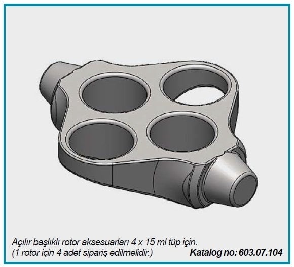 İSOLAB 603.07.104 açılır başlıklı rotor adaptörü - 4 x 15 ml tüp kapasiteli - çok amaçlı santrfüj için (1 adet)