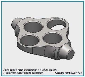 İSOLAB 603.07.104 açılır başlıklı rotor adaptörü - 4 x 15 ml tüp kapasiteli - çok amaçlı santrfüj için (1 adet)