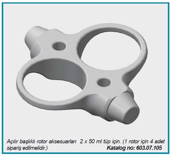 İSOLAB 603.07.105 açılır başlıklı rotor adaptörü - 2 x 50 ml tüp kapasiteli - çok amaçlı santrfüj için (1 adet)