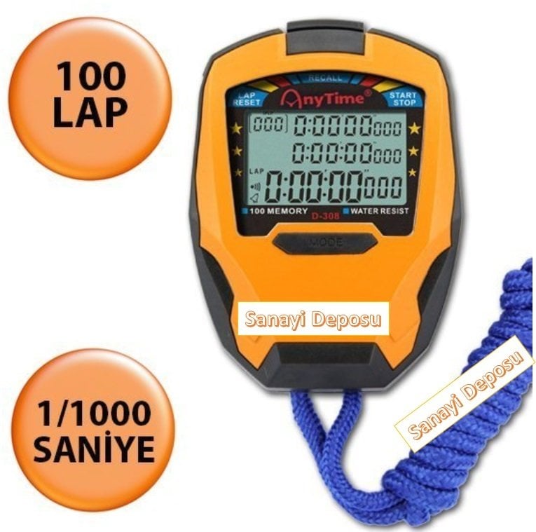 D-308 100 Lap Hafızalı 1/1000 Saniye Profesyonel Tip Kronometre