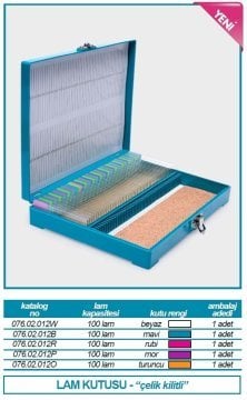 İSOLAB 076.02.012P lam kutusu - 100 lam kapasiteli - metal kilitli - mor (1 adet)