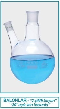 İSOLAB 030.29.100 balon -dibi yuvarlak-2 boyunlu-boyun:NS29/32-yan dişi:NS29/32 - 100 ml (1 adet)