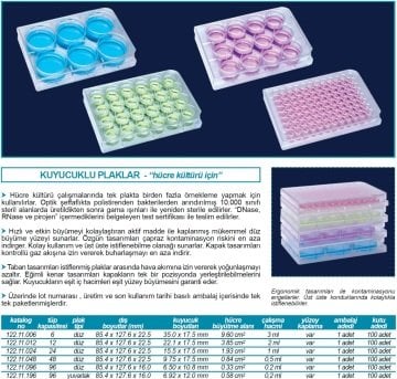 İSOLAB 122.11.006 plak - hücre kültürü - düz kuyulu 3 ml (100 adet)