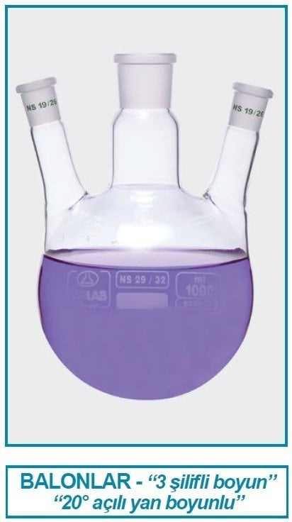 İSOLAB 030.37.250 balon-dibi yuvarlak-3 boyunlu-boyun:NS24/29-yan boyun:NS14/ 23 - 250 ml (1 adet)