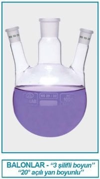 İSOLAB 030.38.250 balon-dibi yuvarlak-3 boyunlu-boyun:NS24/29-yan boyun:NS19/26 - 250 ml (1 adet)