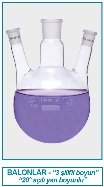 İSOLAB 030.39.901 balon-dibi yuvarlak-3 boyunlu-boyun:NS29/32-yan boyun:NS14/23 - 1000 ml (1 adet)