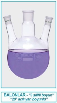 İSOLAB 030.39.901 balon-dibi yuvarlak-3 boyunlu-boyun:NS29/32-yan boyun:NS14/23 - 1000 ml (1 adet)