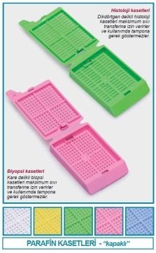 İSOLAB 074.04.005 parafin kasedi - kapaklı - biopsi - mavi (500 adet)