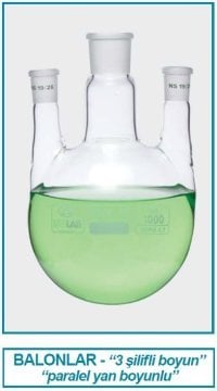 İSOLAB 030.47.500 balon-dibi yuvarlak-3 boyunlu-boyun:NS29/32-yan boyun:NS29/32 - 500 ml (1 adet)