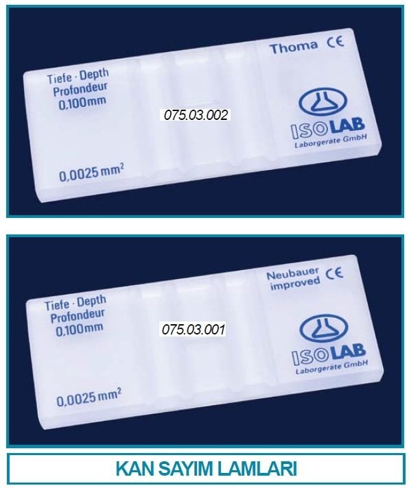 İSOLAB 075.03.001 kan sayma lamı - neubauer improved (1 adet)