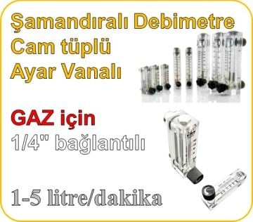 Cam Tüplü Ayar Vanalı Şamandıralı Debimetre (GAZ için) 1-5 lt/dakika (1/4'' bağlantılı)