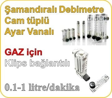 Cam Tüplü Ayar Vanalı Şamandıralı Debimetre (GAZ için) 0.1-1 lt/dakika (Klips bağlantılı)