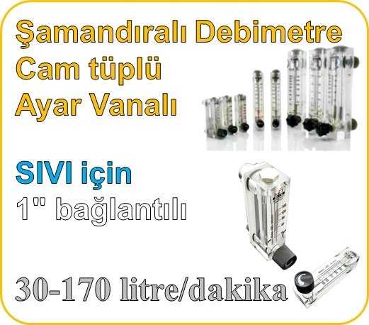 Cam Tüplü Ayar Vanalı Şamandıralı Debimetre (SIVI için) 30-170 lt/dk (1'' bağlantılı)