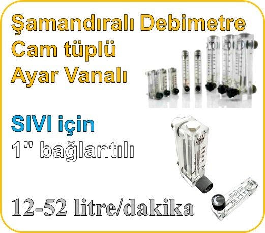 Cam Tüplü Ayar Vanalı Şamandıralı Debimetre (SIVI için) 12-52 lt/dk (1'' bağlantılı)