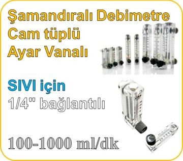 Cam Tüplü Ayar Vanalı Şamandıralı Debimetre (SIVI için) 100-1000 ml/dk (1/4'' bağlantılı)