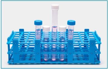 İSOLAB 079.01.005B tüp standı - demonte - P.P - 32 delik - 25 mm tüpler için - mavi (1 adet)