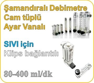 Cam Tüplü Ayar Vanalı Şamandıralı Debimetre (SIVI için) 80-400 ml/dk (Klips bağlantılı)