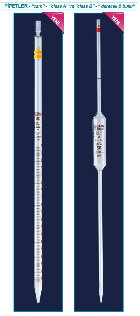 İSOLAB 021.11.001 pipet - cam - dereceli - A kalite - amber skala - 1 ml (10 adet)