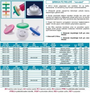 İSOLAB 094.03.009 şırınga filtre - ISOLAB - PTFE - hidrofilik - 0.22/25 - 100 adet