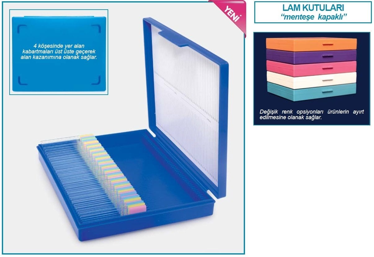 İSOLAB 076.02.002R lam kutusu - 100 lam kapasiteli - plastik kilitli - rubi (1 adet)