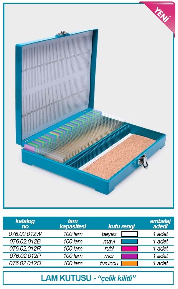 İSOLAB 076.02.012P lam kutusu - 100 lam kapasiteli - metal kilitli - mor (1 adet)