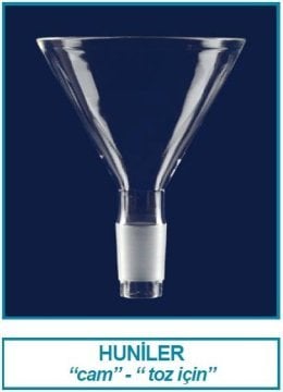 İSOLAB 041.08.100 huni - toz form için - cam - erkek şilif : NS 24/29 - 100 mm (1 adet)