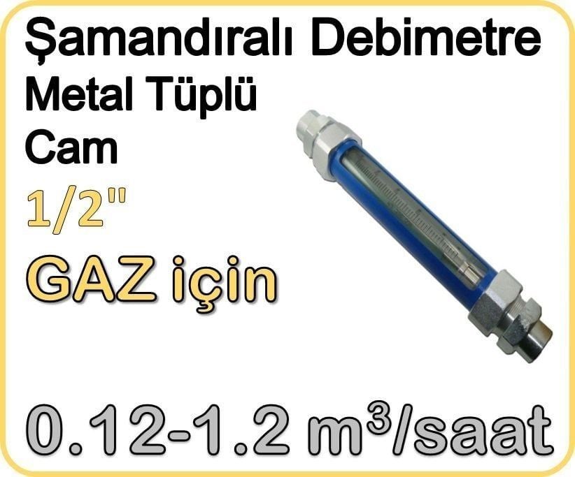 Metal Tüplü Şamandıralı Gaz Flowmetre Debi Ölçer 0.12-1.2 m3/saat 1/2''
