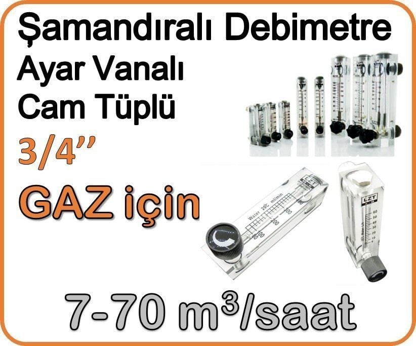 Cam Tüplü Ayar Vanalı Şamandıralı Gaz Flowmetre Debi Ölçer 7-70 m3/h