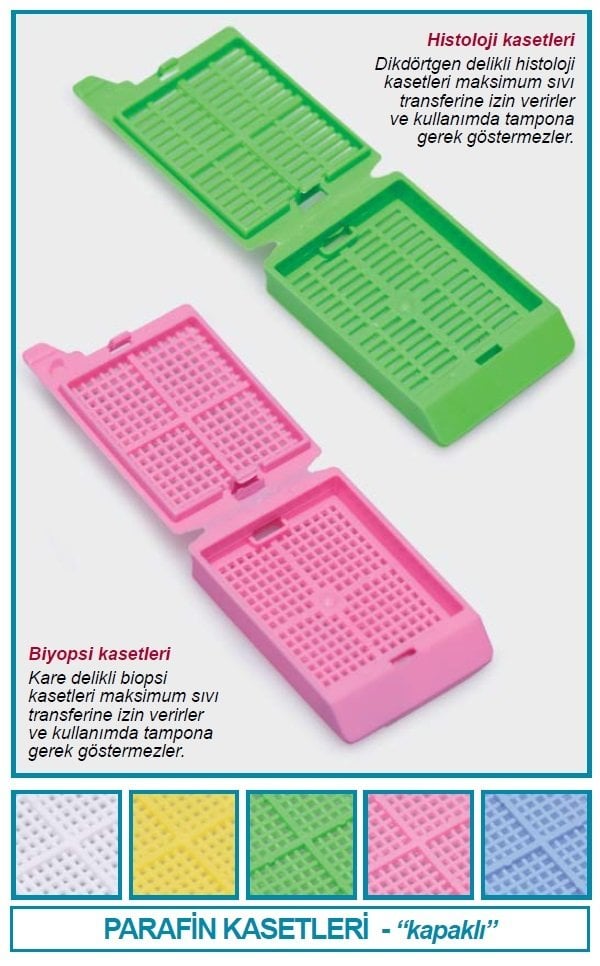 İSOLAB 074.03.004 parafin kasedi - kapaklı - histoloji - pembe (500 adet)