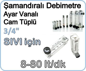 Cam Tüplü Ayar Vanalı Şamandıralı Sıvı Flowmetre Debi Ölçer 8-80 lt/dk