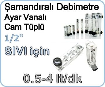 Cam Tüplü Ayar Vanalı Şamandıralı Sıvı Flowmetre Debi Ölçer 0.5-4 lt/dk