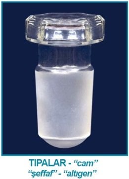 İSOLAB 051.03.004 tıpa - cam - şeffaf - hexagonal kapaklı - NS 19/26 (10 adet)