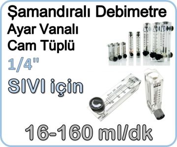 Cam Tüplü Ayar Vanalı Şamandıralı Sıvı Flowmetre Debi Ölçer 16-160 ml/dk