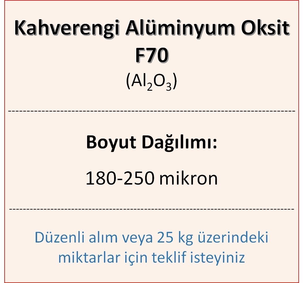 Kahverengi Alüminyum Oksit F70 - Al2O3 - 180-250mikron 5 kg üstü için teklif isteyiniz!