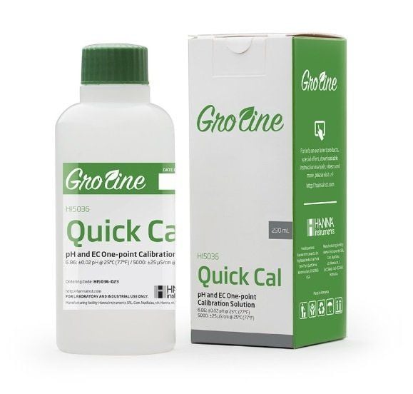 HANNA HI5036-012 Tek nokta pH/EC kalibrasyonu için GroLine Quick Cal çözümü, 120 mL