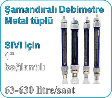 Metal Tüplü Şamandıralı Cam Sıvı Flowmetre Debi Ölçer 63-630 lt/saat (1'' bağlantılı)
