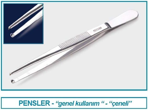 İSOLAB 048.02.115 pens - genel kullanım - küt uçlu/düz - tırtıklı - 115 mm (1 adet)