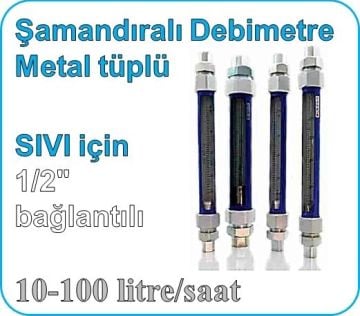 Metal Tüplü Şamandıralı Cam Sıvı Flowmetre Debi Ölçer 10-100 lt/saat (1/2'' bağlantılı)
