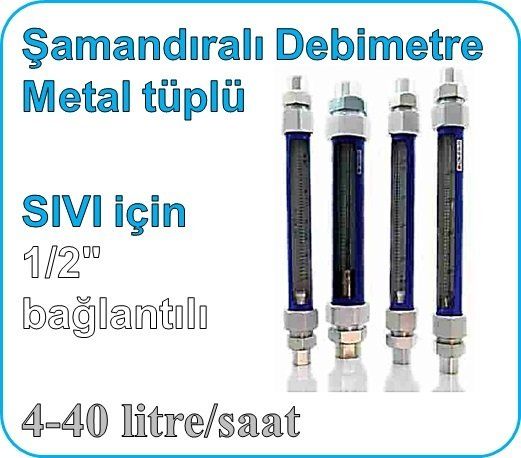 Metal Tüplü Şamandıralı Cam Sıvı Flowmetre Debi Ölçer 4-40 lt/saat (1/2'' bağlantılı)
