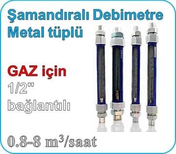 Metal Tüplü Şamandıralı Cam Gaz Flowmetre Debi Ölçer 0.8-8 m3/saat (1/2'' bağlantılı)