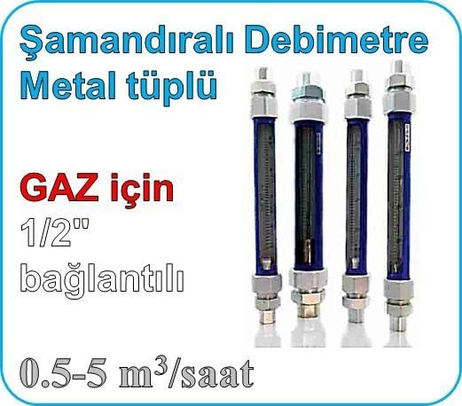 Metal Tüplü Şamandıralı Cam Gaz Flowmetre Debi Ölçer 0.5-5 m3/saat (1/2'' bağlantılı)